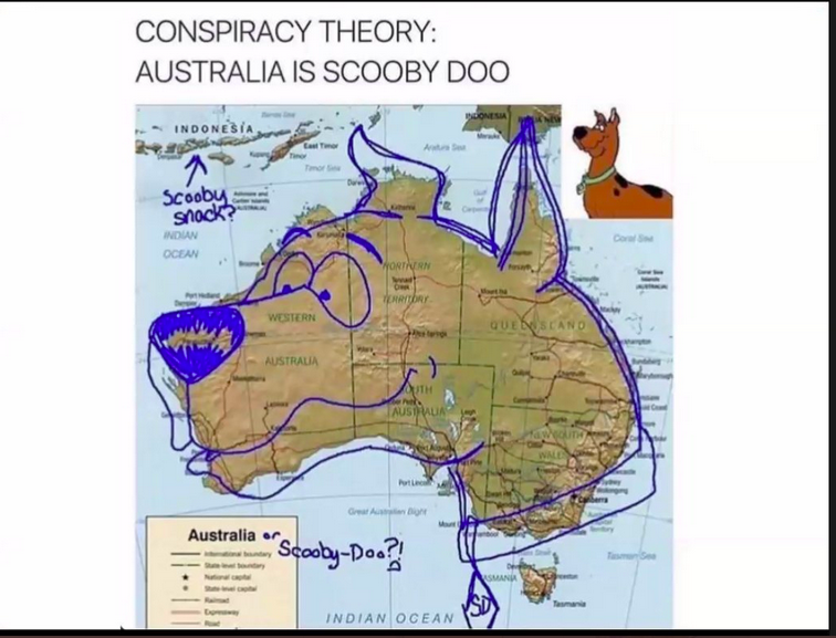 A picture of Scooby-Doo superimposed on a map of Australia